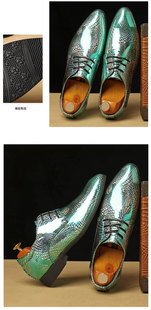 Elegant Patent Leather Derby Shoes for Men – Formal Wedding and Business Office Footwear with Pointed Toe Design, Available in Size 48